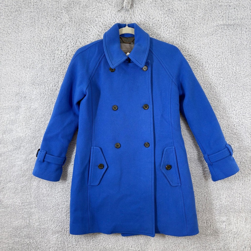J. Crew Boulevard Trench Stadium Cloth Wool Blend Peacoat Size 4P Cobalt Blue